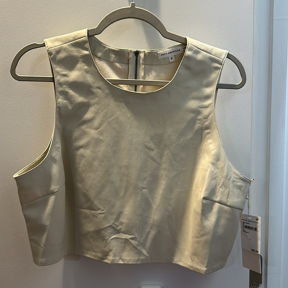 Good American- New With Tags- Faux Leather Crop Tank in Cream